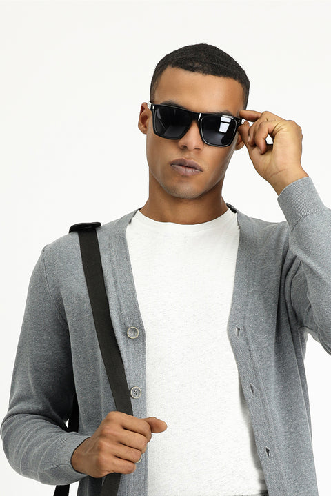 Orta Gri Melanj Slim Fit Dar Kesim Pamuklu Triko Hırka