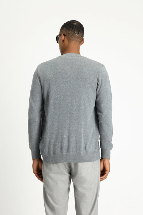 Orta Gri Melanj Slim Fit Dar Kesim Pamuklu Triko Hırka