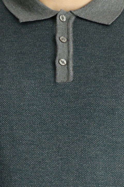Orta Gri Polo Yaka Slim Fit Dar Kesim Desenli Triko Kazak