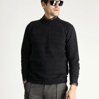 Dark Anthracite Half Turtleneck Slim Fit Patterned Wool Knit Sweater