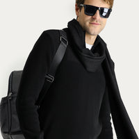 Black Half Turtleneck Regular Fit Zip-Up Cotton Knit Sweater