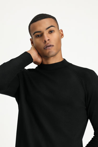 Siyah Yarım Balıkçı Yaka Slim Fit Dar Kesim Pamuklu Triko Kazak