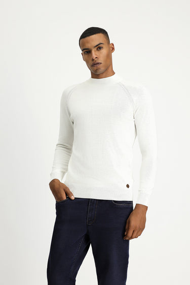 Ekru Yarım Balıkçı Yaka Slim Fit Dar Kesim Pamuklu Triko Kazak