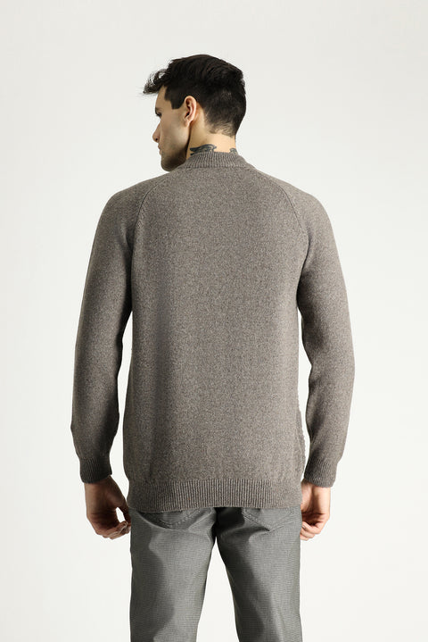 Orta Kahve Yarım Balıkçı Yaka Slim Fit Dar Kesim Desenli Yünlü Triko Kazak