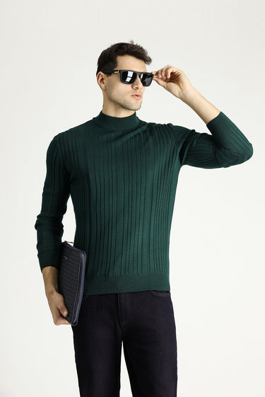 Koyu Petrol Yarım Balıkçı Yaka Slim Fit Dar Kesim Desenli Triko Kazak
