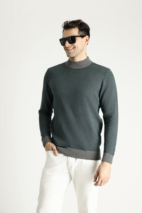 Orta Gri Yarım Balıkçı Yaka Slim Fit Dar Kesim Desenli Triko Kazak