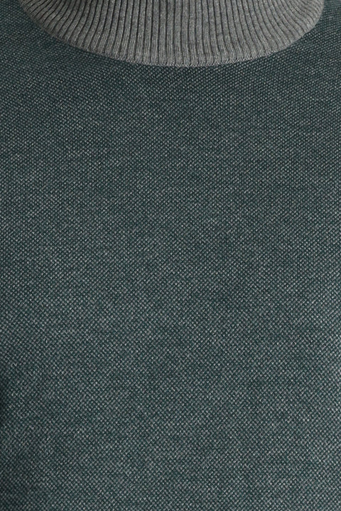 Orta Gri Yarım Balıkçı Yaka Slim Fit Dar Kesim Desenli Triko Kazak