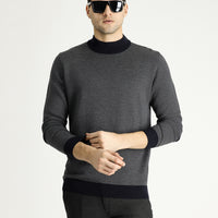 Koyu Lacivert Yarım Balıkçı Yaka Slim Fit Dar Kesim Desenli Triko Kazak