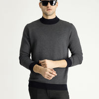 Koyu Lacivert Yarım Balıkçı Yaka Slim Fit Dar Kesim Desenli Triko Kazak
