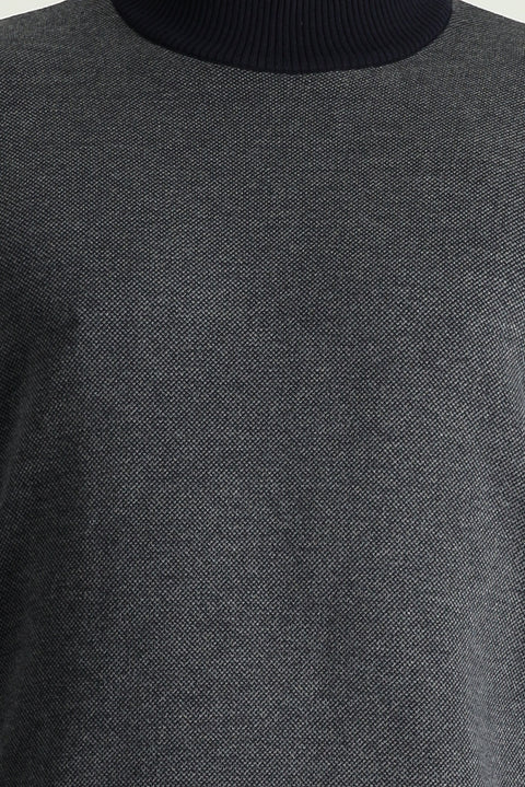 Koyu Lacivert Yarım Balıkçı Yaka Slim Fit Dar Kesim Desenli Triko Kazak