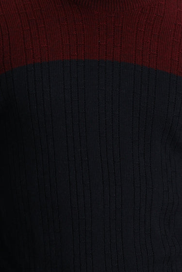 Koyu Lacivert Yarım Balıkçı Yaka Slim Fit Dar Kesim Desenli Triko Kazak