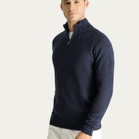 İndigo Yarım Balıkçı Yaka Slim Fit Dar Kesim Fermuarlı Dikişsiz Triko Kazak