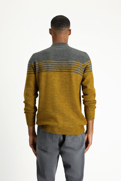 Mustard Half Turtleneck Regular Fit Patterned Knit Sweater