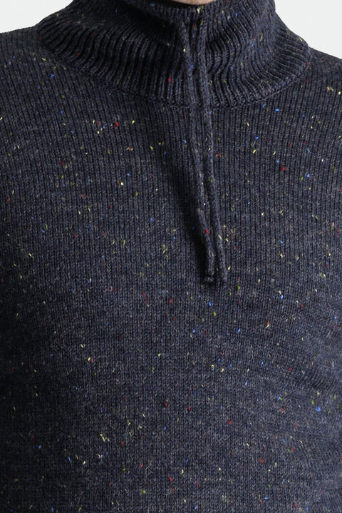 Koyu Lacivert Balıkçı Yaka Slim Fit Dar Kesim Desenli Yünlü Triko Kazak