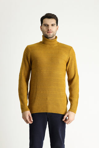 Hardal Balıkçı Yaka Slim Fit Dar Kesim Desenli Triko Kazak