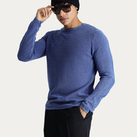 İndigo Bisiklet Yaka Slim Fit Dar Kesim Desenli Pamuk Triko Kazak