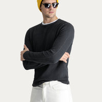 Koyu Antrasit Bisiklet Yaka Slim Fit Dar Kesim Desenli Pamuk Triko Kazak