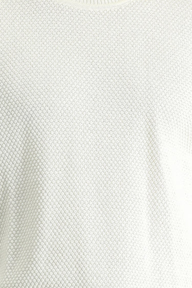 Ekru Bisiklet Yaka Slim Fit Dar Kesim Desenli Pamuklu Triko Kazak