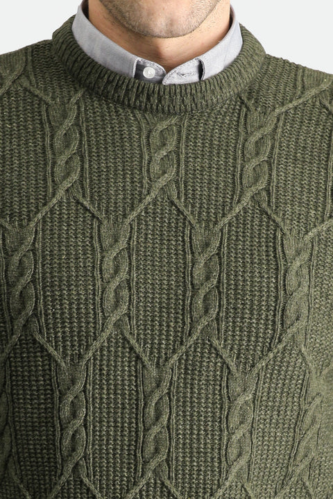 Orta Haki Bisiklet Yaka Slim Fit Dar Kesim Yünlü Desenli Triko Kazak