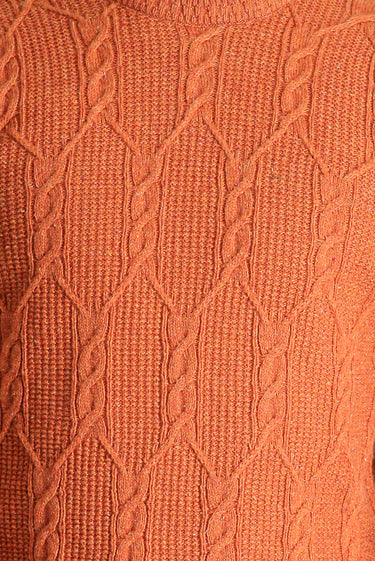 Açık Turuncu Bisiklet Yaka Slim Fit Dar Kesim Yünlü Desenli Triko Kazak