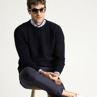 Koyu Lacivert Bisiklet Yaka Slim Fit Dar Kesim Dikişsiz Desenli Yünlü Triko Kazak