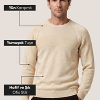 Taş Bisiklet Yaka Slim Fit Dar Kesim Desenli Yünlü Triko Kazak