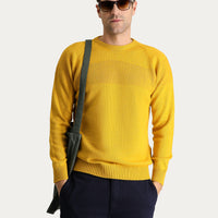 Hardal Bisiklet Yaka Slim Fit Dar Kesim Dikişsiz Desenli Yünlü Triko Kazak