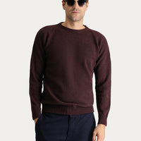 Koyu Bordo Bisiklet Yaka Slim Fit Dar Kesim Dikişsiz Desenli Yünlü Triko Kazak