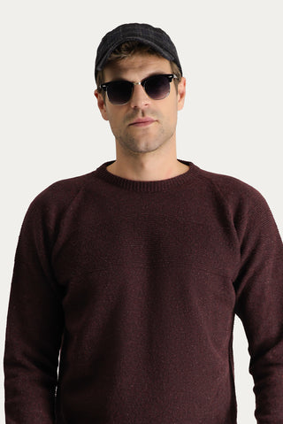 Koyu Bordo Bisiklet Yaka Slim Fit Dar Kesim Dikişsiz Desenli Yünlü Triko Kazak