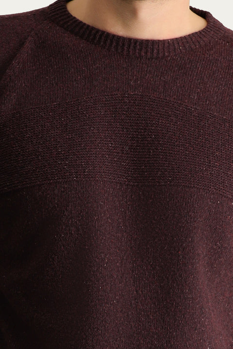 Koyu Bordo Bisiklet Yaka Slim Fit Dar Kesim Desenli Yünlü Triko Kazak