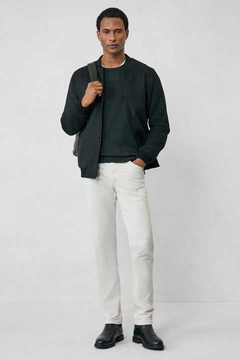 Dark Anthracite Crew Neck Slim Fit Patterned Wool Knit Sweater