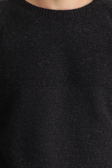 Koyu Antrasit Bisiklet Yaka Slim Fit Dar Kesim Dikişsiz Desenli Yünlü Triko Kazak