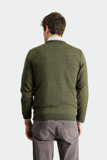 Orta Haki Bisiklet Yaka Slim Fit Dar Kesim Desenli Triko Kazak