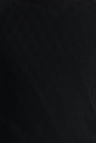 Siyah Bisiklet Yaka Regular Fit Desenli Triko Kazak