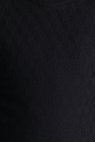 Koyu Lacivert Bisiklet Yaka Regular Fit Desenli Triko Kazak