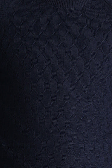 Orta Petrol Bisiklet Yaka Regular Fit Desenli Triko Kazak