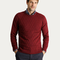 Koyu Bordo Bisiklet Yaka Regular Fit Desenli Triko Kazak