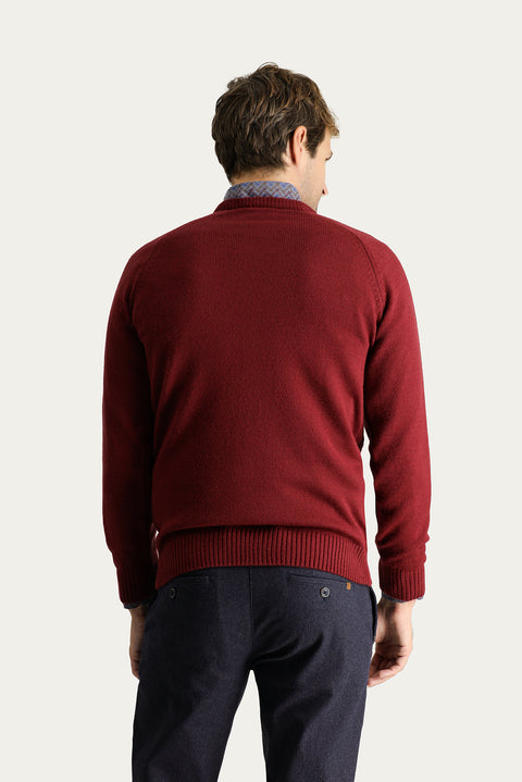 Koyu Bordo Bisiklet Yaka Regular Fit Desenli Triko Kazak