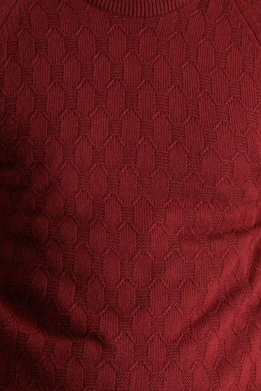 Koyu Bordo Bisiklet Yaka Regular Fit Desenli Triko Kazak