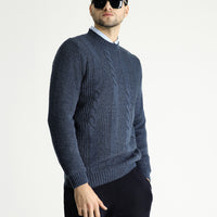 İndigo Bisiklet Yaka Slim Fit Dar Kesim Desenli Triko Kazak