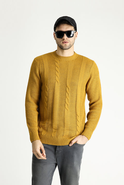 Hardal Bisiklet Yaka Slim Fit Desenli Triko Kazak