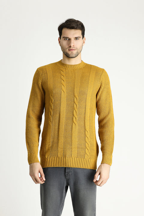 Hardal Bisiklet Yaka Slim Fit Desenli Triko Kazak