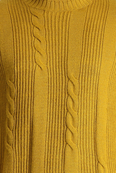 Hardal Bisiklet Yaka Slim Fit Dar Kesim Desenli Triko Kazak