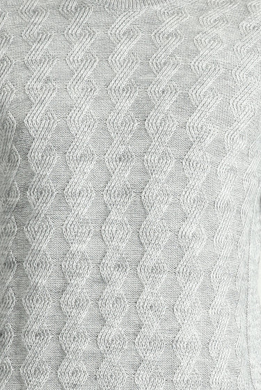 Açık Gri Melanj Bisiklet Yaka Slim Fit Dar Kesim Desenli Triko Kazak