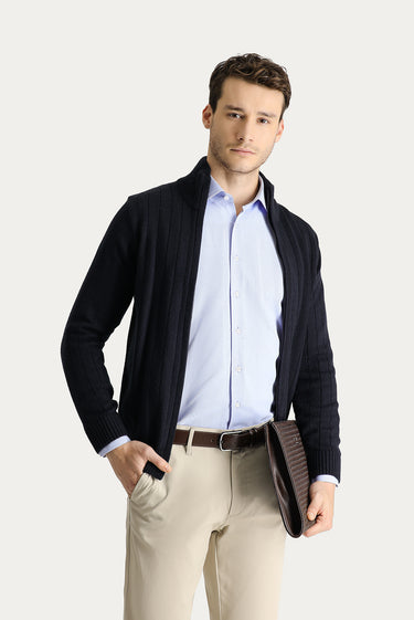 Koyu Lacivert Fermuarlı Triko Hırka