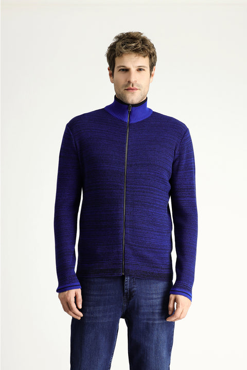 Koyu Lacivert Slim Fit Dar Kesim Fermuarlı Pamuklu Triko Hırka