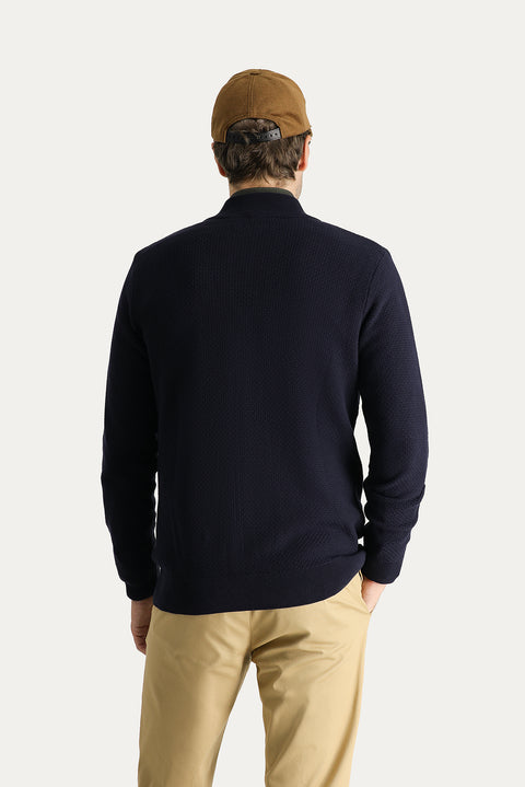 Dark Navy Slim Fit Tight Cut Patterned Cotton Knit Cardigan