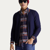 Dark Navy Slim Fit Narrow Cut Zip-Up Knit Cardigan