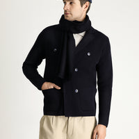 Koyu Lacivert Slim Fit Dar Kesim Kruvaze Pamuklu Triko Hırka