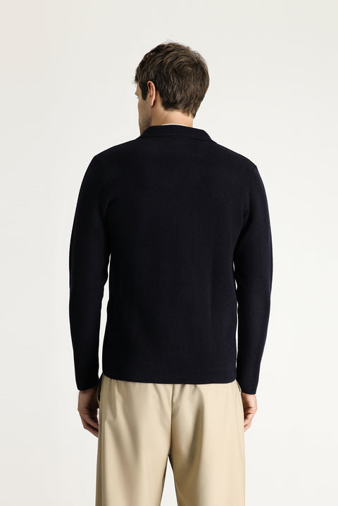 Koyu Lacivert Slim Fit Dar Kesim Kruvaze Pamuklu Triko Hırka